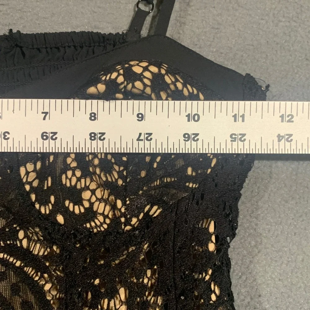 Coquette Black Lace Babydoll Mini Dress Smocked Back Adjustable Straps Size S - Picture 3 of 5